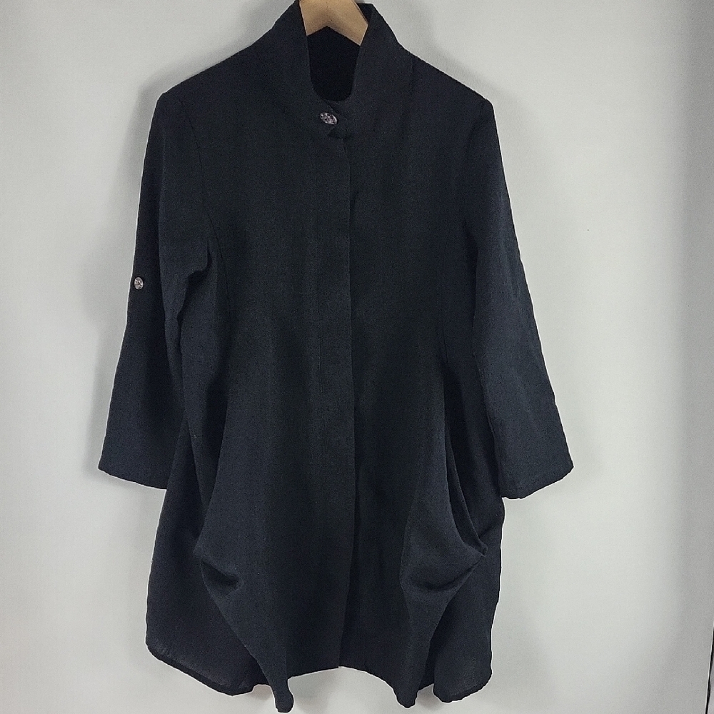 Fridaze Black Linen Women's Tunic/ Jacket Lagen Look